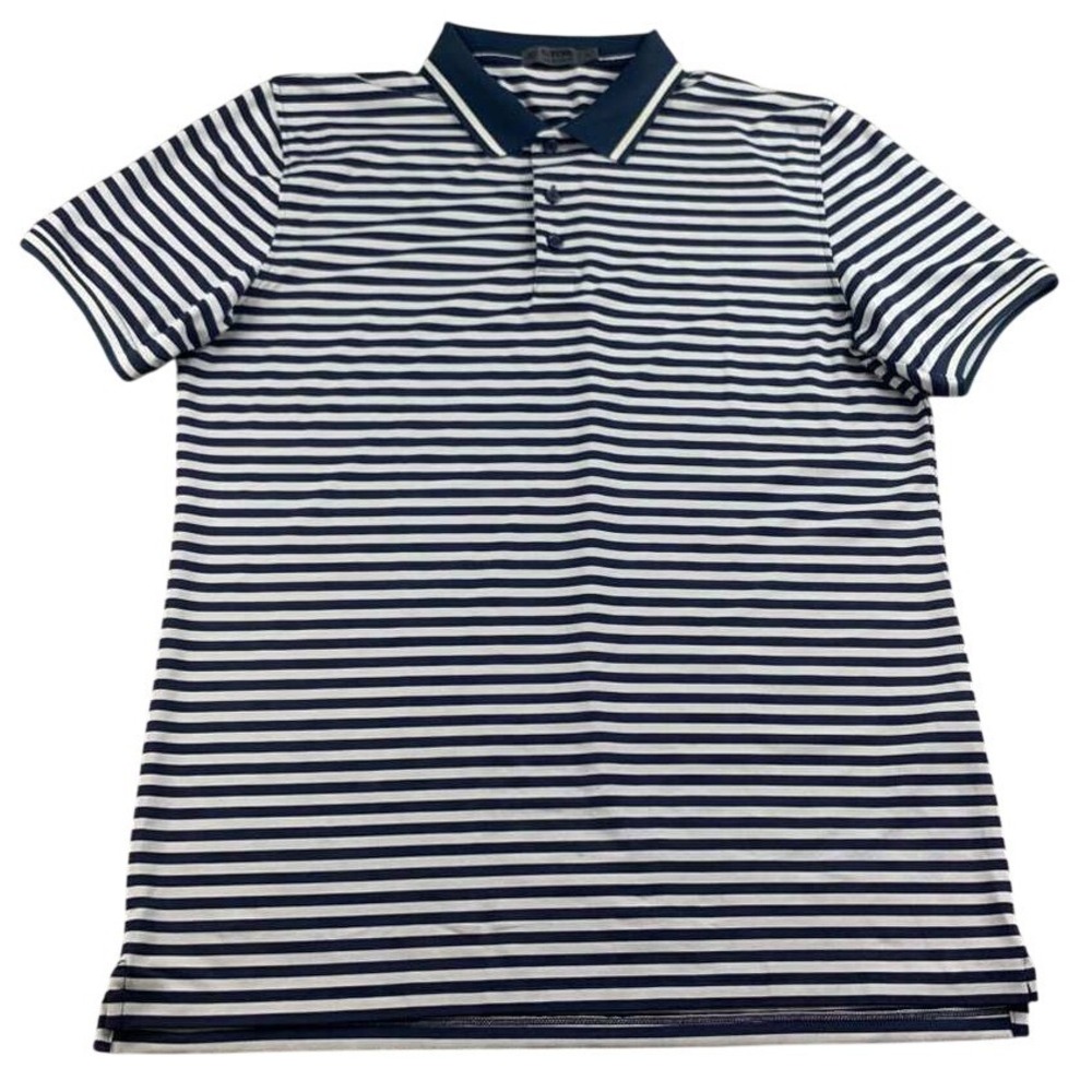 G/FORE Golf Polo Shirt Men L Navy White Stripe Slim Fit Short Sleeve Tech Jersey